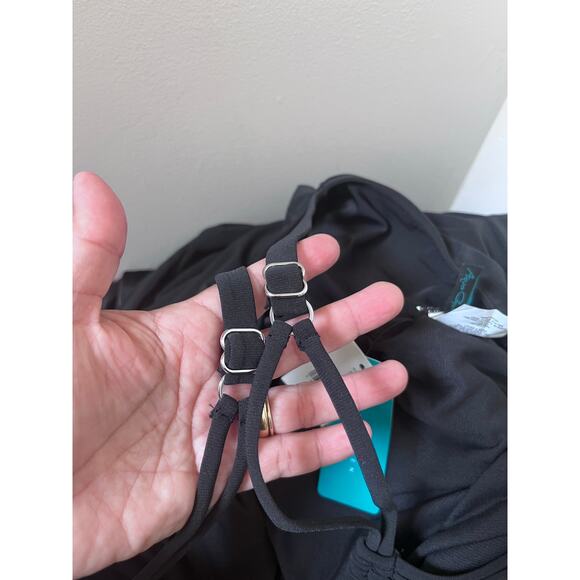 Aqua Green Black High Neck One Piece Attached Brief Swim Dress Plus Size 24 New - Picture 7 of 13